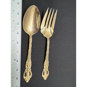 Vintage Wallace Golden Countess Baroque Serving Spoon & Fork Set 12.5" Stainless